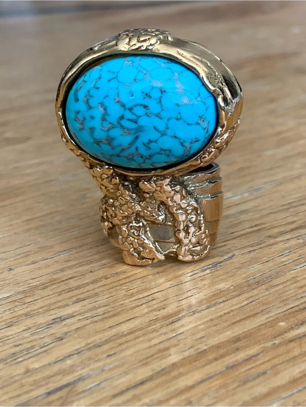 YSL Arty Gold-Tone Ring with Turquoise Stone